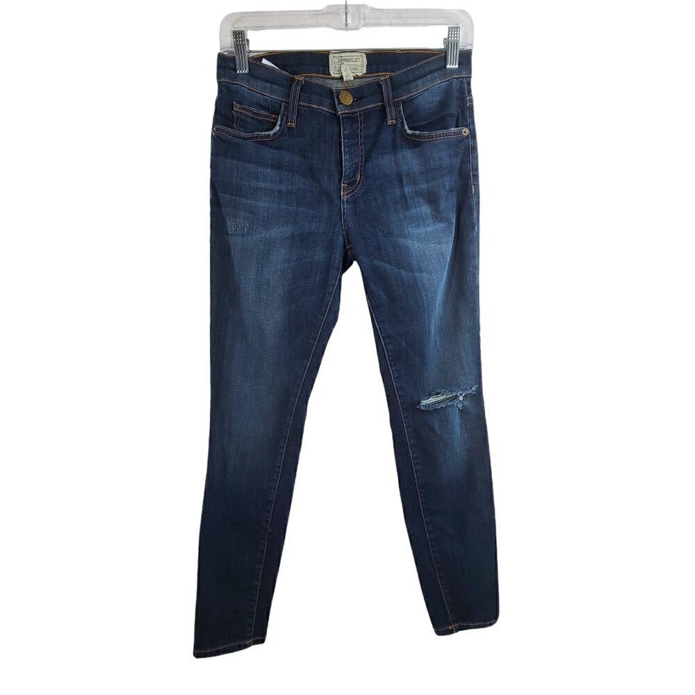 Current Elliot Stilleto Typhoon Destroy Dark Wash Distressed Denim Jeans